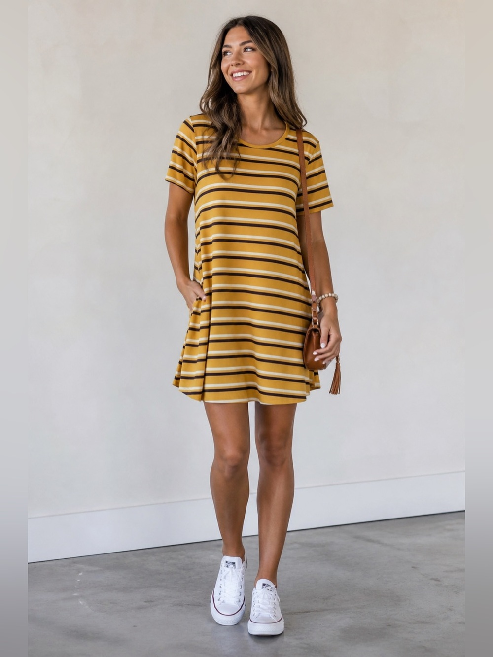 Forever 21 Yellow Striped Swing Dress | Soft Stretch Tee Dress Size S